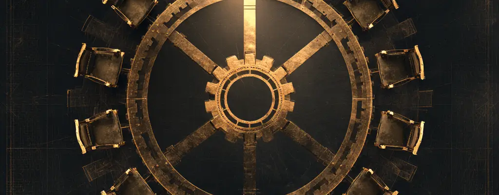 The chapter's round cogwheel table seen from above